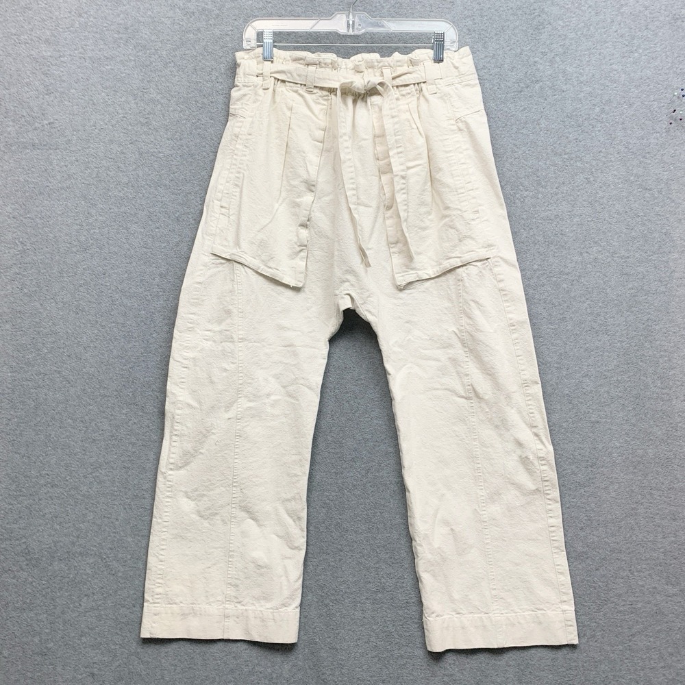 Free People Sky Rider Barrel Leg Harem Pants Sz M White Linen Blend Lagenlook